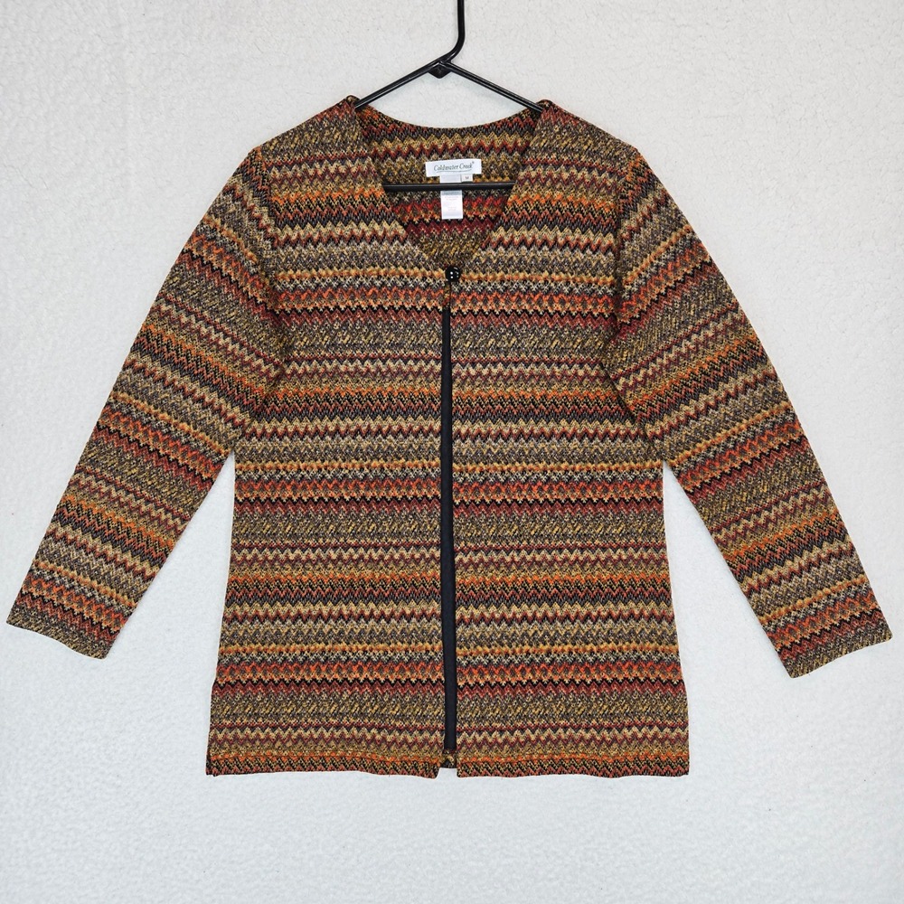 Coldwater Creek Cardigan Jacket Womens M Multicolor Zigzag Chevron Knit Boho Top